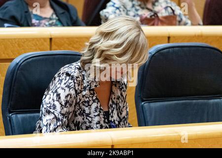 Pilar Alegría Continente. Ministro dell'istruzione e della formazione professionale. Al Senato di Spagna. MADRID, SPAGNA - 18 OTTOBRE 2022. Foto Stock