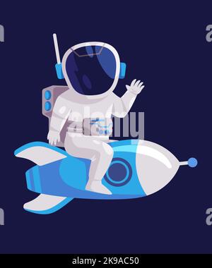 Astronauta cavallo razzo spazio esploratore carattere simbolo di avvio lancio Illustrazione Vettoriale