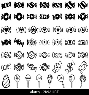 Set di isolato Natale Candy cane Vector Illustrazione per elemento di Natale in stile doodle. Illustrazione Vettoriale