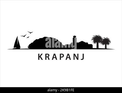 Krapanj, paesaggio dello skyline dell'isola croata Illustrazione Vettoriale