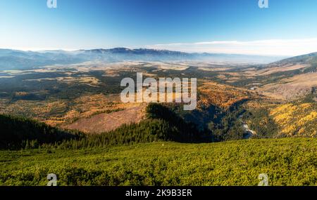 Beautiful country landscape. View pn Liptov area from peak Kivan in High Tatras mountains at Slovakia. Foto Stock