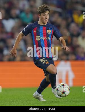 Barcellona, Spagna. 26 ottobre 2022, Pablo Torre del FC Barcelona durante la partita della UEFA Champions League, il gruppo C tra il FC Barcelona e il Bayern Monaco ha giocato allo Stadio Spotify Camp Nou il 26 ottobre 2022 a Barcellona, Spagna. (Foto di Bagu Blanco / PRESSIN) Foto Stock