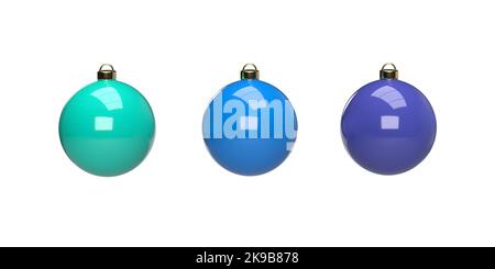 Bella palla di Natale blu semplice baubles su sfondo bianco, copia spazio e clipping path. Decorazioni in vetro di Natale realistiche in rendering 3D. Poster Foto Stock