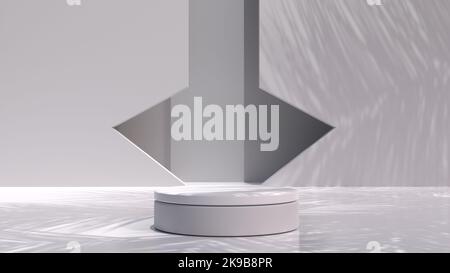 podio bianco vuoto in rendering 3d, spazio copia vuoto per la vetrina dei prodotti in illustrazione 3d, sfondo astratto minimo per la presentazione dei prodotti e l'annuncio Foto Stock