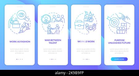 Potenziale futuro delle relazioni di lavoro schermata dell'app mobile di onboarding a gradiente blu Illustrazione Vettoriale