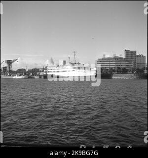 Il Malmöhus Train Ferry si trova nel porto. Il Ferry Malmöhus fu costruito nel 1945 da Kockums Mechanical Verkstads AB a Malmö ed era di proprietà di SJ Färjetrafik a Malmö. Malmöhus è andata come traghetto passeggeri e treno tra Malmö e Copenhagen fino al 1974. Foto Stock