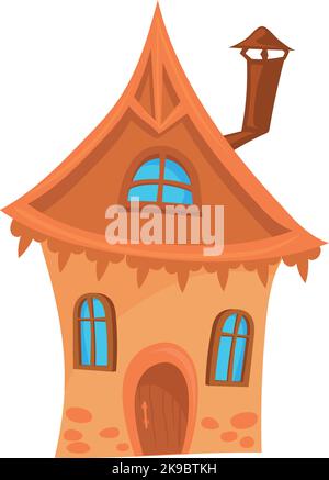 Casetta fantasy carino. Casa dei cartoni animati. Edificio fiabesco isolato su sfondo bianco Illustrazione Vettoriale