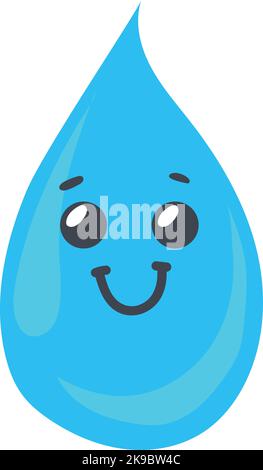 Goccia d'acqua con il viso sorridente. Liquido pulito e felice isolato su sfondo bianco Illustrazione Vettoriale