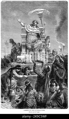 Croesus on the Funeral Pyre, Illustration, Ridpath's History of the World, Volume i, di John Clark Ridpath, LL. D., Merrill & Baker Publishers, New York, 1894 Foto Stock
