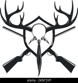 Logo di caccia con Antlers, barba di tacchino e Fucili Illustrazione Vettoriale