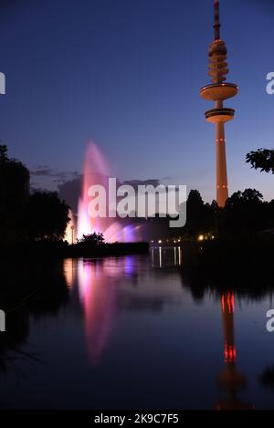 Licht und Wasserspiele im Park Planten un Blomen Hamburg Giochi di luce e d'acqua Foto Stock