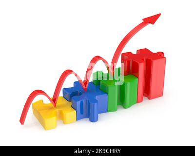 Chart Puzzle a colori , questa è un'immagine generata da un computer con rendering 3D. Isolato su bianco. Foto Stock