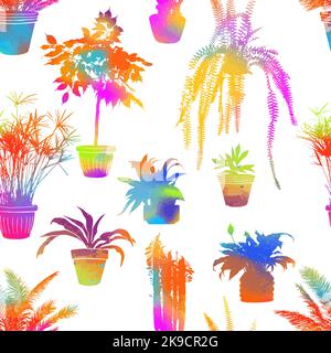 Piante di casa colorato senza cuciture modello. Illustrazione vettoriale Illustrazione Vettoriale