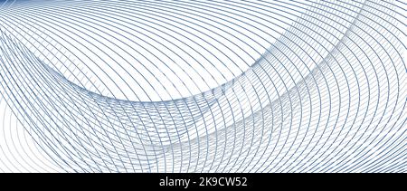 Rete blu, grigia. Linea astratta art design, sfondo industriale per banner. Concetto di tecnologia. Linee sottili ondulate. Curve sottili vettoriali. EPS10 Illustrazione Vettoriale