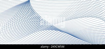 Linee sottili ondulate blu marino, grigie in stile industriale. Design tecnologico, disegno grafico. Curve sottili vettoriali. Sfondo astratto per banner. EPS10 Illustrazione Vettoriale