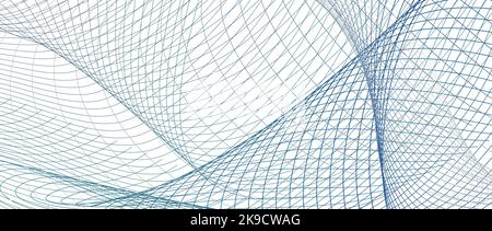 Disegno grafico a linee nette blu marino, grigio. Banner astratto in stile industriale. Linee intersecanti. Curve sottili vettoriali. Techno background. EPS10 Illustrazione Vettoriale