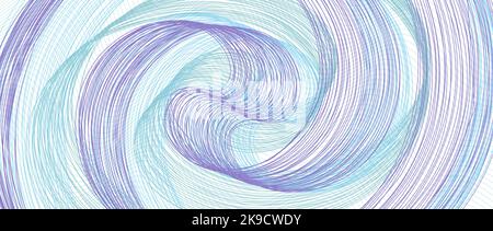 Tecnologia modello di turbolenza. Linee squiggle viola, azzurro, verde. Curve sottili vettoriali. Contesto industriale. Disegno astratto per banner. EPS10 Illustrazione Vettoriale