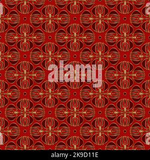 Motivo Golden Floral Art Nouveau senza cuciture. Oro lusso geometrico foglie decorative texture. Art deco Flowers Concept. Vector retro elegante colore rosso Illustrazione Vettoriale