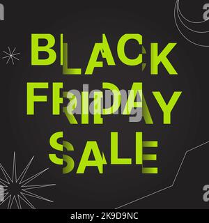 Fresco urbano nero venerdì vendita poster con brillante acido split testo. Modello di banner quadrato alla moda. Collage astratto con adesivi Hippster, geometrico Illustrazione Vettoriale