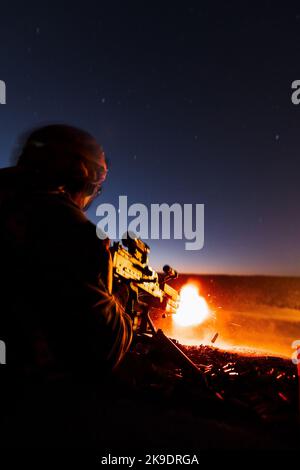 I soldati statunitensi con il battaglione di fanteria 1-110th, la squadra di combattimento della Brigata di Fanteria 2nd, la divisione di Fanteria 28th si allenano sui loro sistemi d'arma assegnati. (STATI UNITI Foto dell'esercito di SPC. Taylor Hall) Foto Stock