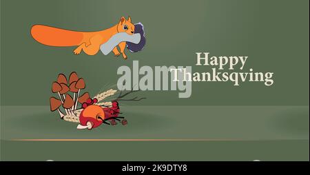 Felice modello di disegno del vettore di festa di Thanksgiving per i Web site, i manifesti, i banner. Buon Ringraziamento con cibo tradizionale, tacchino, torte, zucche e frutta. Modello di sito Web vettoriale Illustrazione Vettoriale