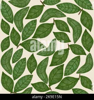 Ripetizione senza cuciture modello con isolato disegnato a mano metà secolo moderno stilizzato foglie verdi su sfondo chiaro Foto Stock