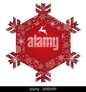 Christmas Vector Red Snowflake Shape Frame Illustrazione con motivi Snowflake e testo spazio isolato su uno sfondo bianco. Illustrazione Vettoriale