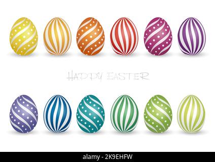 Uovo di Pasqua colorato con decorazioni Vector Illustration Set isolato su sfondo bianco. Illustrazione Vettoriale