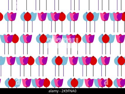 Tulipani vettoriali minimalisti su motivo bianco senza cuciture Illustrazione Vettoriale