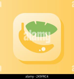 Banana frutta 3D pulsante contorno icona. Concetto di nutrizione sana. Illustrazione del vettore del segno di simbolo piatto isolato su sfondo giallo Illustrazione Vettoriale