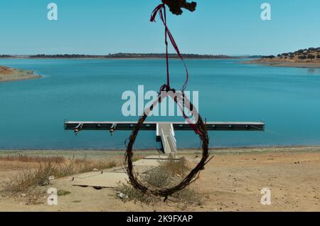 Lago di Campinho dalla diga di Alqueva a Campinho, Alentejo, Portogallo Foto Stock