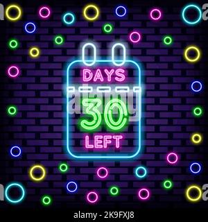 30 giorni Left Neon cartelli. Script neon. Cartello al neon. Illustrazione Vettoriale