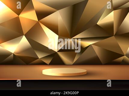 3D podio dorato con poligono d'oro sfondo geometrico stile di lusso. Illustrazione vettoriale Illustrazione Vettoriale