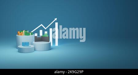 Post sui social media crescita aziendale rendering 3D per le promozioni aziendali. 3d post di illustrazione sui social media. Foto Stock