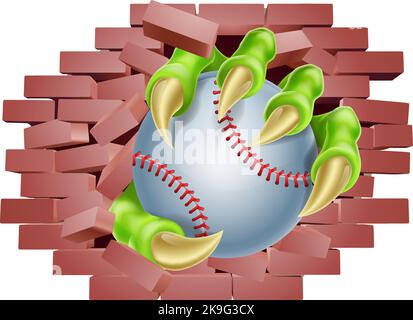 Baseball Ball Claw Breaking Through Wall Illustrazione Vettoriale