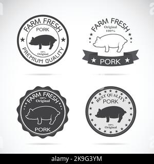 Set di etichette vettoriali per maialini su sfondo bianco, logo, simbolo, striscioni. Illustrazione vettoriale a strati facilmente modificabile. Animali. Illustrazione Vettoriale