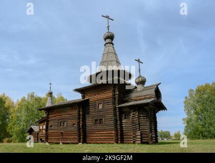 Chiesa di Spaso-Zashiverskaya costruita in legno senza chiodo nel 1600 in Siberia, Russia Foto Stock