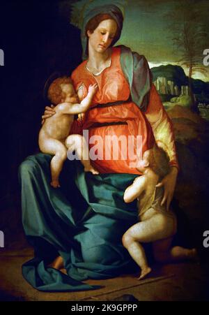 Madonna col Bambino con il giovane San Giovanni, 1535-1545, Jacopino del Conte, (1510-1598), pittore manierista italiano, Attivo sia a Roma che a Firenze Foto Stock