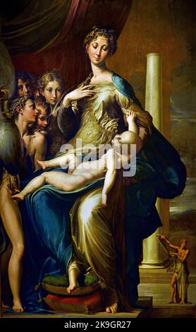 Madonna col Bambino con gli Angeli (Madonna col collo lungo) Francesco Mazzola, detto Parmigianino (Parma 1503 – Casalmaggiore 1540) , Firenze, Italia. Foto Stock