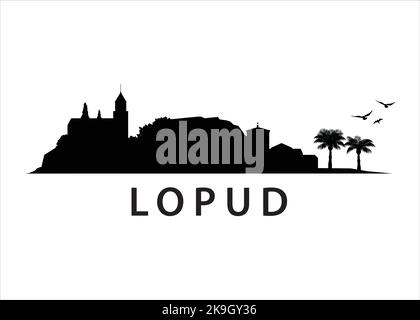 Lopud, Paesaggio dell'Isola Croata | skyline Graphic Silhouette Panorama Illustrazione Vettoriale