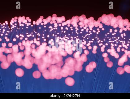 rappresentazione 3d della fibra ottica lampeggiante per il concetto di trasmissione del trasferimento dati. Foto Stock