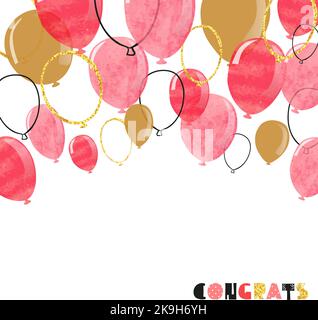 Palloncino color acqua rosa e oro scintillante. Sfondo celebrazione vettore Illustrazione Vettoriale