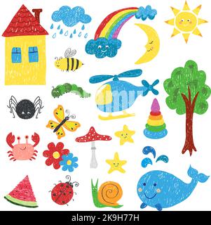 Set di disegni figlio. Illustrazione vettoriale colorata Illustrazione Vettoriale