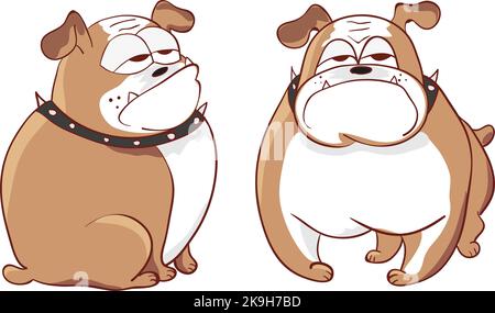 Carino cane cartone isolato su bianco. Illustrazione vettoriale del bulldog del doodle Illustrazione Vettoriale