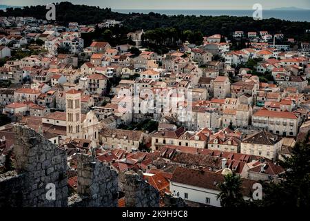 Vista della vecchia Hvar da Forterss Spagnola, Isola di Hvar, Croazia Foto Stock