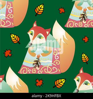Pattern vettoriale senza giunture con volpe cartoon. Stampa animale. Sfondo dei bambini. Illustrazione del bambino Illustrazione Vettoriale