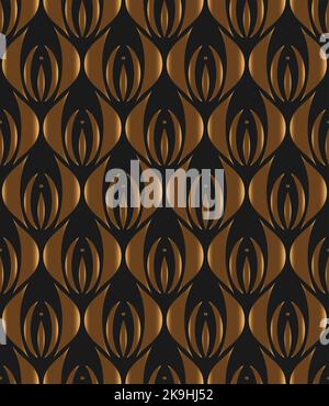 Motivo Golden Floral Art Nouveau senza cuciture. Oro lusso geometrico foglie decorative texture. Art deco Flowers Concept. Vector retro elegante su nero Illustrazione Vettoriale