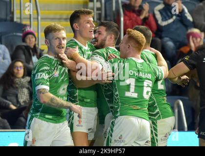 Leeds, Regno Unito. 28th Ott 2022. Louis Senior of Ireland festeggia la sua prova di Rugby League World Cup 2021 gruppo Una partita tra la Nuova Zelanda V Ireland a Headingley, Leeds West Yorkshire, Regno Unito il 23 ottobre 2022 (Foto di Craig Cresswell/Alamy Live News) Credit: Craig Cresswell/Alamy Live News Foto Stock