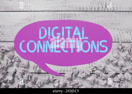 Scrittura di testo Collegamenti digitali. Business idea rete virtuale che collega l'utente ai suoi contatti notebook con messaggio importante sulla scrivania con Foto Stock