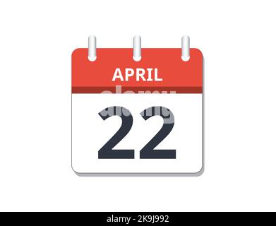 Aprile 22nd vettore icona calendario. Concetto di pianificazione, attività e compiti Illustrazione Vettoriale